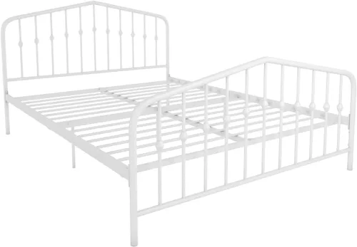 Miniatura 17 de Novogratz Bushwick - Marco de cama Queen de metal con cabecera ligeramente triangular, husillos insertados, base ajustable para almacenamiento,