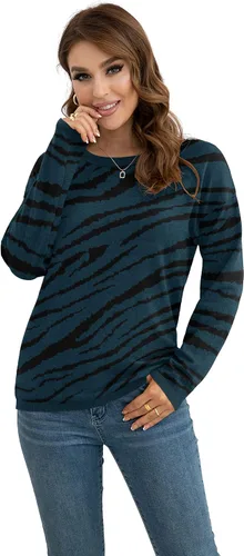 Miniatura 2 de VIISHOW - Suéteres de punto con manga larga cuello redondo y estampado para mujer, Azul Leopard, XXL