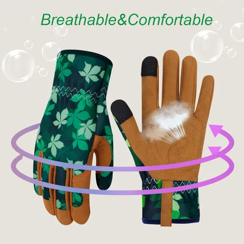 Miniatura 4 de Guantes de Jardinería de Cuero MERTURN para Mujeres, Guantes de Jardín a Prueba de Espinas, Guantes de Trabajo Compatibles con Pantalla Táctil, Hojas