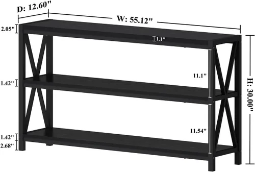 Miniatura 2 de FATORRI Mesa consola para entrada, mesa de sofá larga con estantes debajo de la ventana, mesas de pasillo de madera y metal para vestíbulo