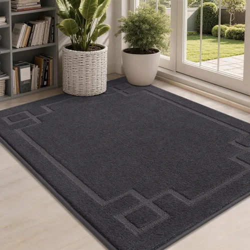 Miniatura 30 de BEQHAUSE Alfombra de Puerta 81 x 122 cm, Alfombras Antideslizantes para Interior Alfombras de Entrada Lavables de Perfil Bajo y Absorbentes, Marrón