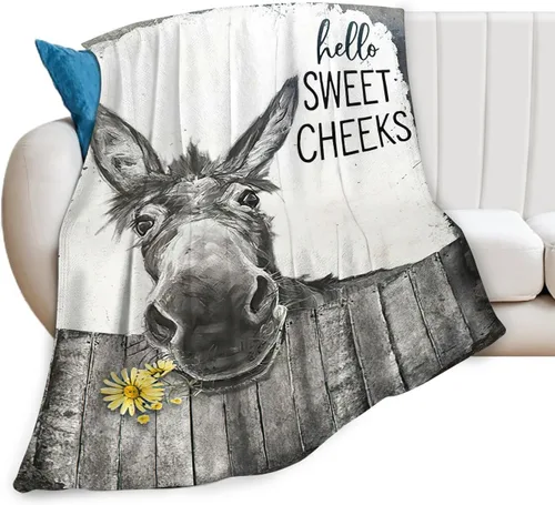 Manta divertida de burro, bonita manta de flor de burro para niños y adultos, súper cálida, suave y acogedora manta de franela de felpa para sofá,