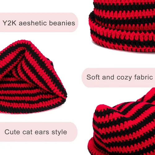 Miniatura 5 de CATMICOO Y2k Beanie Knit Cat Ear Beanies - Gorros de ganchillo para mujer