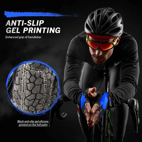 Miniatura 5 de HTZPLOO Guantes de bicicleta para hombres y mujeres con almohadilla antideslizante que absorbe los golpes, guantes de ciclismo ligeros de medio dedo
