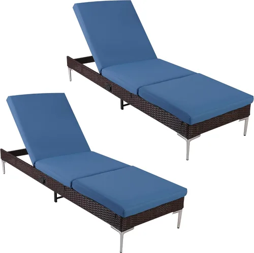 Miniatura 23 de Sillón de mimbre para exteriores, tumbona de piscina con respaldo reclinable infinito, muebles de patio, silla para tomar el sol con cojín