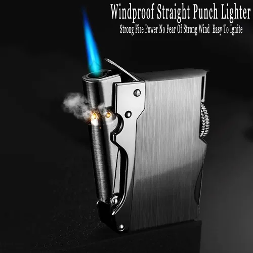 Miniatura 4 de WEQTETJU Encendedor de antorcha, fresco, diseño único, inflable y ajustable, encendedor de butano, regalo para hombres (butano no incluido) (negro)