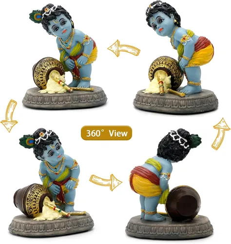Miniatura 2 de alikiki Estatua hindú de Dios Baby Krishna – 3.7 pulgadas de alto indio Señor Krishna ídolo Murti Diwali Pooja Regalos Decoración de tablero