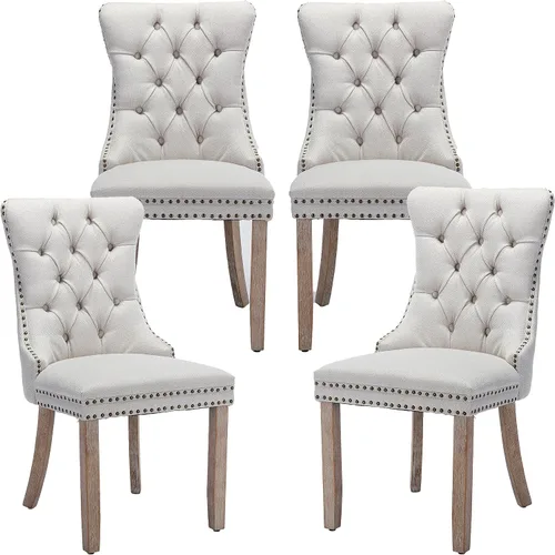Miniatura 90 de LKTART Juego de 2 sillas de comedor de terciopelo, sillas de comedor copetudas con ribete de anillo de clavo, silla de comedor tapizada con patas