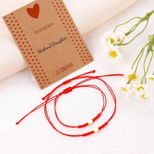 Miniatura 4 de Regalos para el día de la madre para mamá, hilo rojo, para madre e hija, juego de 2 pulseras de corazón a juego para mamá y yo, pulsera roja