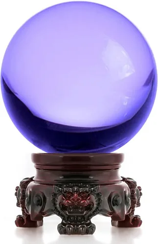 Amlong Crystal bola de cristal de 3 pulgadas (80 milímetros) con base de secoya con diseño de león Morado