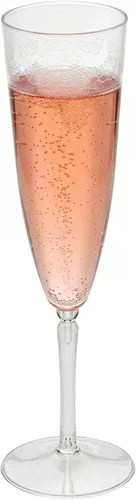Restaurantware Copas de champán de plástico de 4 onzas, 20 vasos altos de mimosa, detalle de encaje desechable, copas de champán desechables de