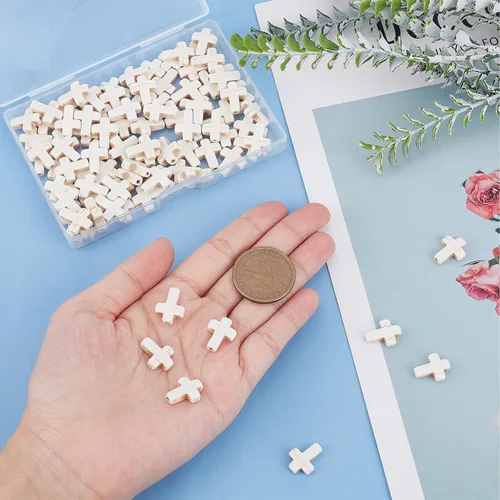 Miniatura 3 de SUNNYCLUE 1 caja, 100 cuentas de cruz de turquesa blanca, cuentas de piedra turquesa sintética de 0.472 x 0.630 in, cuentas pequeñas de cruz
