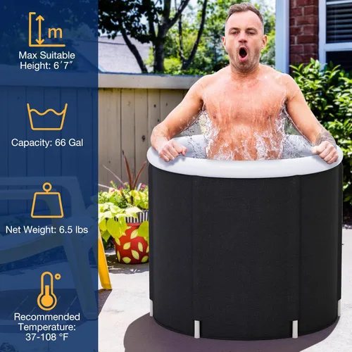 Miniatura 2 de GYMAX Bañera de hielo, bañera de inmersión fría de 66 galones con tapa, bañera de hielo inflable para adultos para recuperación de terapia de frío