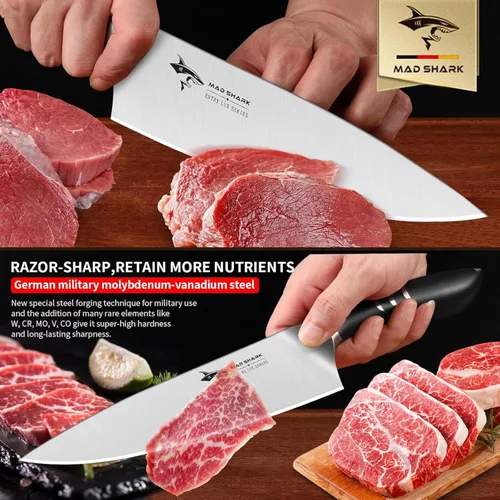 Miniatura 4 de MAD SHARK Cuchillo de chef de 8 pulgadas, cuchillo de cocina de alto carbono de acero inoxidable con mango ergonómico, cuchillo de cocina con caja