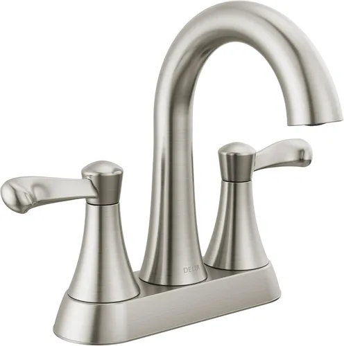 Delta Faucet Esato Centerset - Grifo de baño de níquel cepillado, montaje de drenaje incluido, níquel cepillado SpotShield 25897LF-SP Spotshield