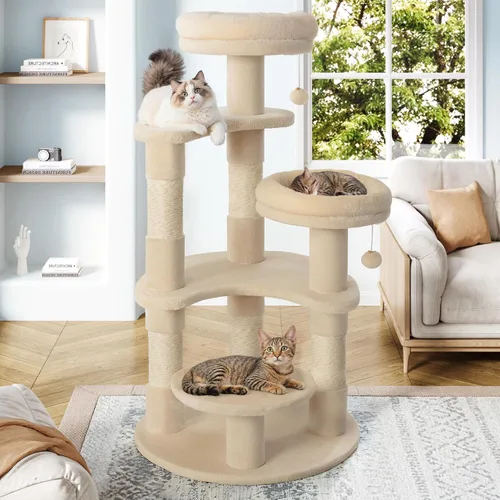 Allewie - Árbol para gatos de 55.5 pulgadas para gatitos de interior/Perchas de felpa suave/Torre para gatos de varios niveles/Postes de sisal para
