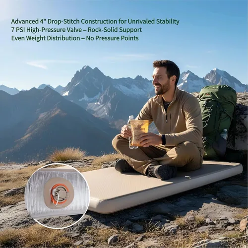 Miniatura 5 de Freein Colchoneta de dormir de 4 pulgadas, colchón inflable con soporte firme de 7 PSI, tienda portátil de inflado rápido y cama de campamento