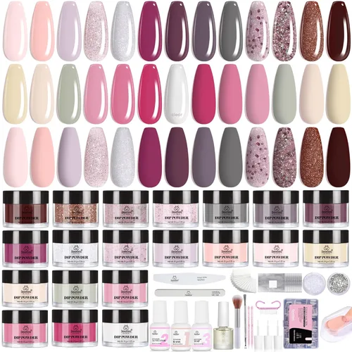 Miniatura 17 de Beetles - Kit de iniciación de uñas en polvo de inmersión, 20 colores, pastel, nude, azul, rosa, purpurina, 36 piezas, juego de polvos de inmersión