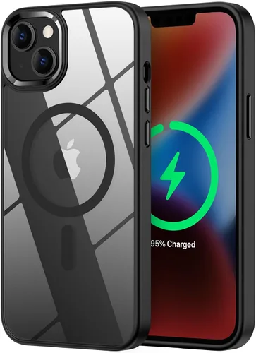 Funda magnética para iPhone 13, compatible con MagSafe, protección de grado militar, parte trasera dura transparente y marco de TPU suave, funda