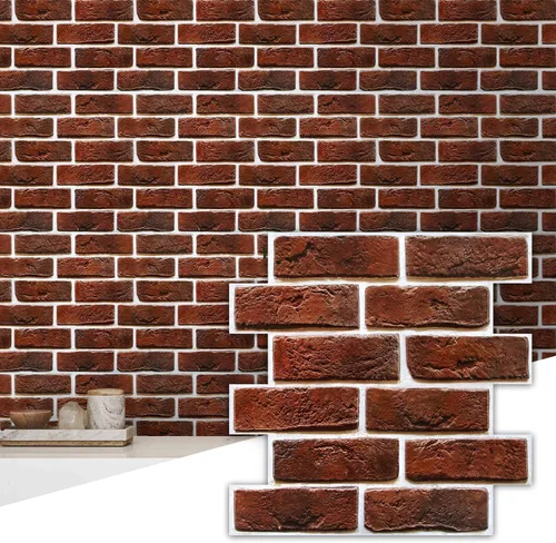 Miniatura 12 de Commomy 10 paneles de pared de piedra 3D para despegar y pegar, panel de pared de piedra sintética de 11.8 x 11.8 pulgadas, papel tapiz de ladrillo
