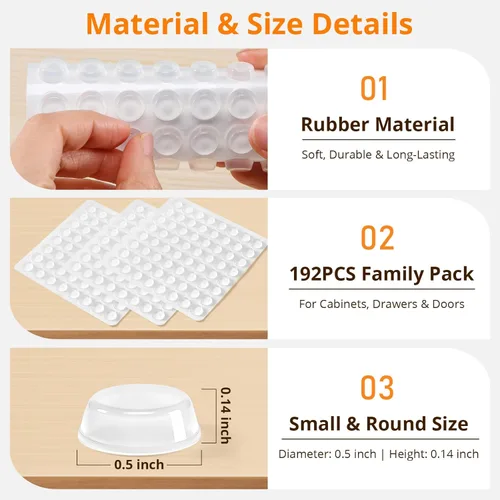 Miniatura 2 de CHUNZEXI 192 piezas de parachoques de goma transparente para puerta de gabinete, almohadillas de silicona autoadhesivas para armarios, cajones