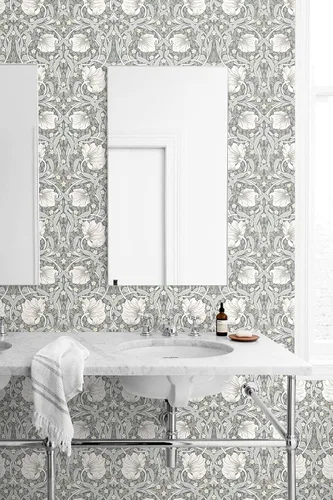 Miniatura 2 de NextWall - Papel pintado floral de pimpernel, de pelar y pegar (Gris aleación y Alabastro)
