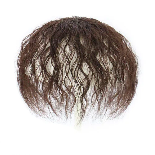 Miniatura 7 de Postizo rizado de aspecto natural esponjoso con clip de cabello humano con flequillo, peluca de repuesto para cabello fino, 279.5 in, 6.7 in