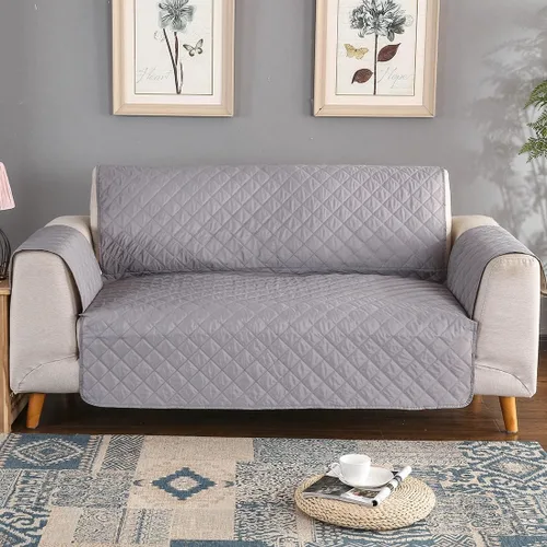 Miniatura 2 de vctops Funda acolchada de doble protección, 100 % impermeable, funda antideslizante para sofá de 2 plazas, protector reversible de muebles para Gris