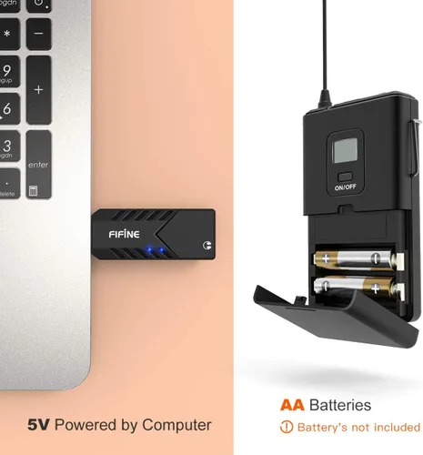 Miniatura 4 de FIFINE Micrófonos inalámbricos para computadora, sistema de micrófono inalámbrico USB para PC y Mac, sistema de auriculares UHF con receptor USB