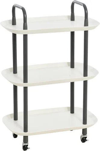 Main + Mesa Carrito moderno de plástico y metal de 3 niveles, blanco y gris oscuro