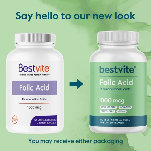 Miniatura 7 de BESTVITE Ácido fólico 1000mcg (vitamina B9) (240 cápsulas vegetarianas) - Sin fosfato dicálcico - Sin estearatos - Sin dióxido de silicio - Sin OMG