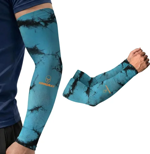ARMORAY Mangas de brazo para hombres y mujeres, protección solar UV, cubierta de tatuajes, manga deportiva para golf, correr, fútbol Corbata y tinte