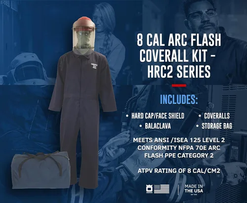 Miniatura 2 de Oberon Arc Flash Coverall Kit - 8 CAL - Includes Hard Cap, Face Shield, Balacalva, Coveralls and Storage Bag - HRC2 SERIES