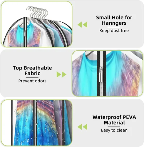 Miniatura 7 de Bolsas de ropa transparentes con fuelle de 12 pulgadas para colgar ropa, bolsas de traje de 60 pulgadas para almacenamiento de abrigos, vestidos