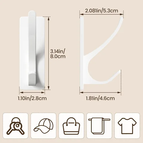 Miniatura 3 de Paquete de 4 ganchos autoadhesivos para colgar abrigos, dobles, de acero inoxidable, resistentes, para toallas, mochilas y sombreros, para baño