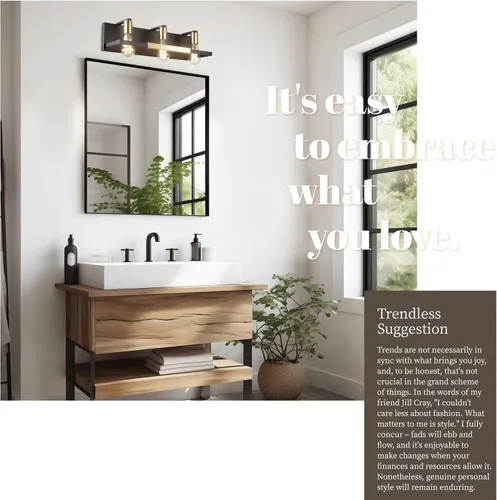 Miniatura 5 de Hamilyeah Lámparas de baño rústicas sobre espejo, luces de tocador negras y doradas mate para baño, 3 lámparas de pared vintage, iluminación