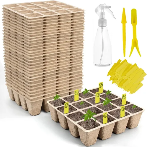 Miniatura 11 de Bandeja de inicio de semillas de 200 celdas, paquete de 20 kits de inicio de semillas biodegradables, macetas de turba para plántulas con 200