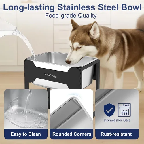 Miniatura 3 de Cuenco elevado de agua para perros de 2.5 galones para razas grandes, cuenco de agua grande de acero inoxidable elevado de 14.2 pulgadas de alto