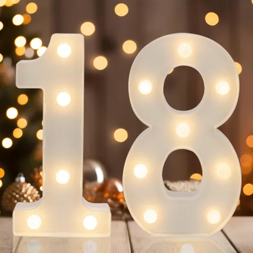 Miniatura 12 de Números Decorativos con Luces LED, Decoraciones de Cumpleaños número 13, Luces de Números LED Blanco Cálido, Letrero de Número de Marquesina