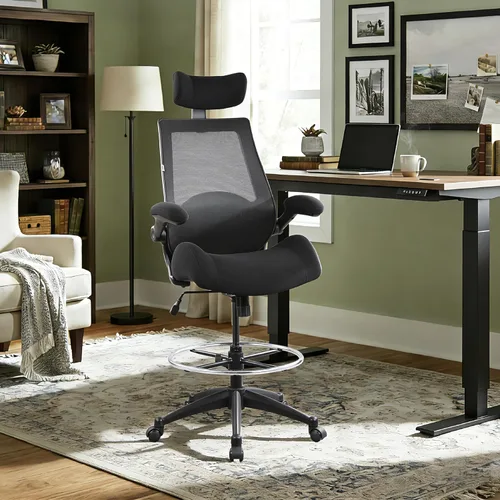 Miniatura 2 de BOLISS Silla de oficina alta de dibujo, 400 libras, respaldo alto, silla de escritorio ancha cómoda con reposabrazos abatibles, soporte lumbar, Negro