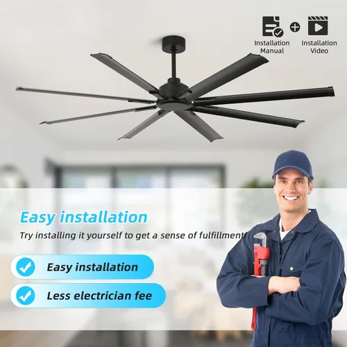 Miniatura 6 de Ventilador de techo de 72 pulgadas sin luz con control remoto, motor silencioso de CC reversible de 8 aspas, 6 velocidades, temporizador, negro