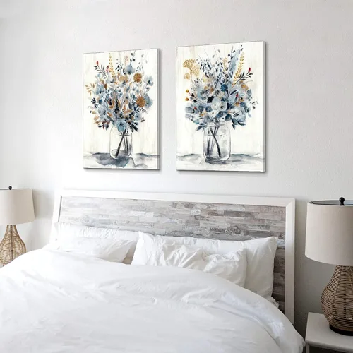 Miniatura 6 de Hardy Gallery Arte de Pared en Lienzo con Pintura Floral: Ramo de Flores Abstractas en Botella de Vidrio, Impresión de Imagen para Comedor