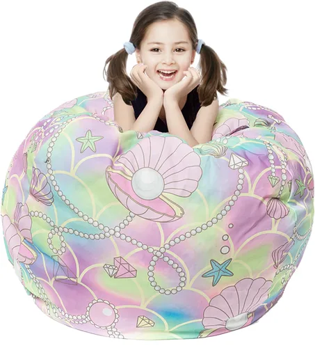 Miniatura 10 de LOLOMLO Funda para puf de almacenamiento de animales de peluche, para niños, mantas, toallas, puf (solo funda), sofá de lona con cremallera YKK