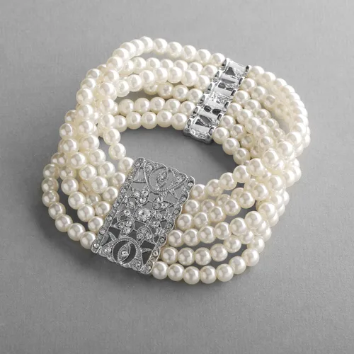 Miniatura 3 de Mariell Pulsera elástica de perlas de marfil y cristal, tamaño mediano de 6 a 7 pulgadas, se adapta a la mayoría de muñecas, perlas de imitación