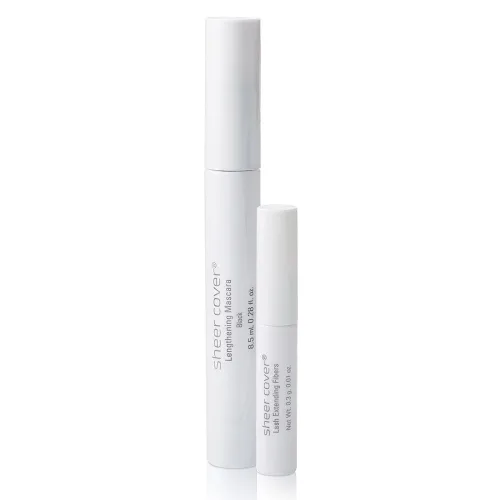 Sheer Cover Rímel voluminizador y fibras alargadoras dúo - Rímel negro alargador - Fibras extensibles de pestañas - 0.3 fl oz