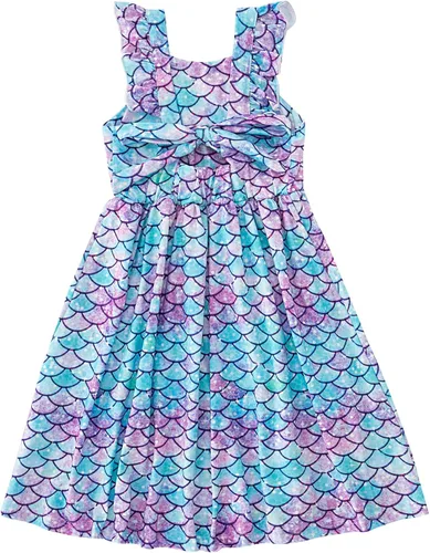 Miniatura 7 de Vieille Vestido de verano para niñas pequeñas, con volantes, manga corta, lindo vestido de sirena sin espalda para niños, vestido de playa casual