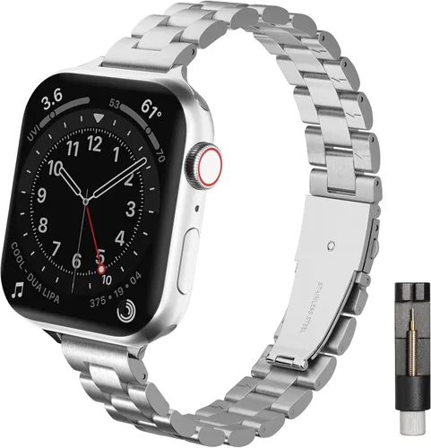 Miniatura 9 de Correas de metal delgadas y sólidas compatibles con Apple Watch Band Series 9 8 7 6 5 4 3 2 1 SE Ultra, 1.496 pulgadas, 1.575 pulgadas, 1.614 Oro