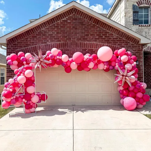 Miniatura 5 de Funhot - Set de globos rosados, 60 globos de látex rosa intenso, 30,5 cm, globos de confeti rosa, globos de fiesta metálicos rosa pastel, helio