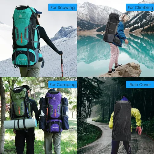 Miniatura 7 de Bseash Mochila impermeable de 80L para senderismo y camping con funda para la lluvia, ligera, para deportes al aire libre, viajes, mochila de día