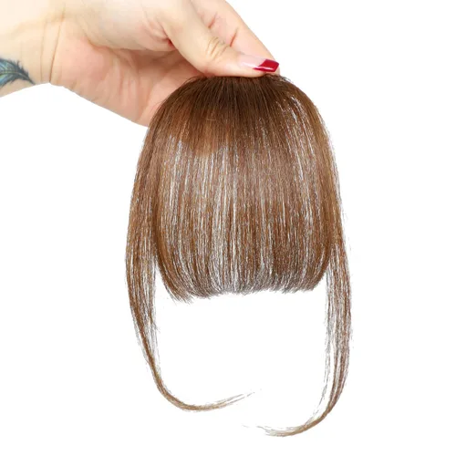Miniatura 5 de Flequillo con clip, 100% cabello humano real, extensiones de cabello con clip, flecos con sienes para mujer, flequillo curvado, uso diario